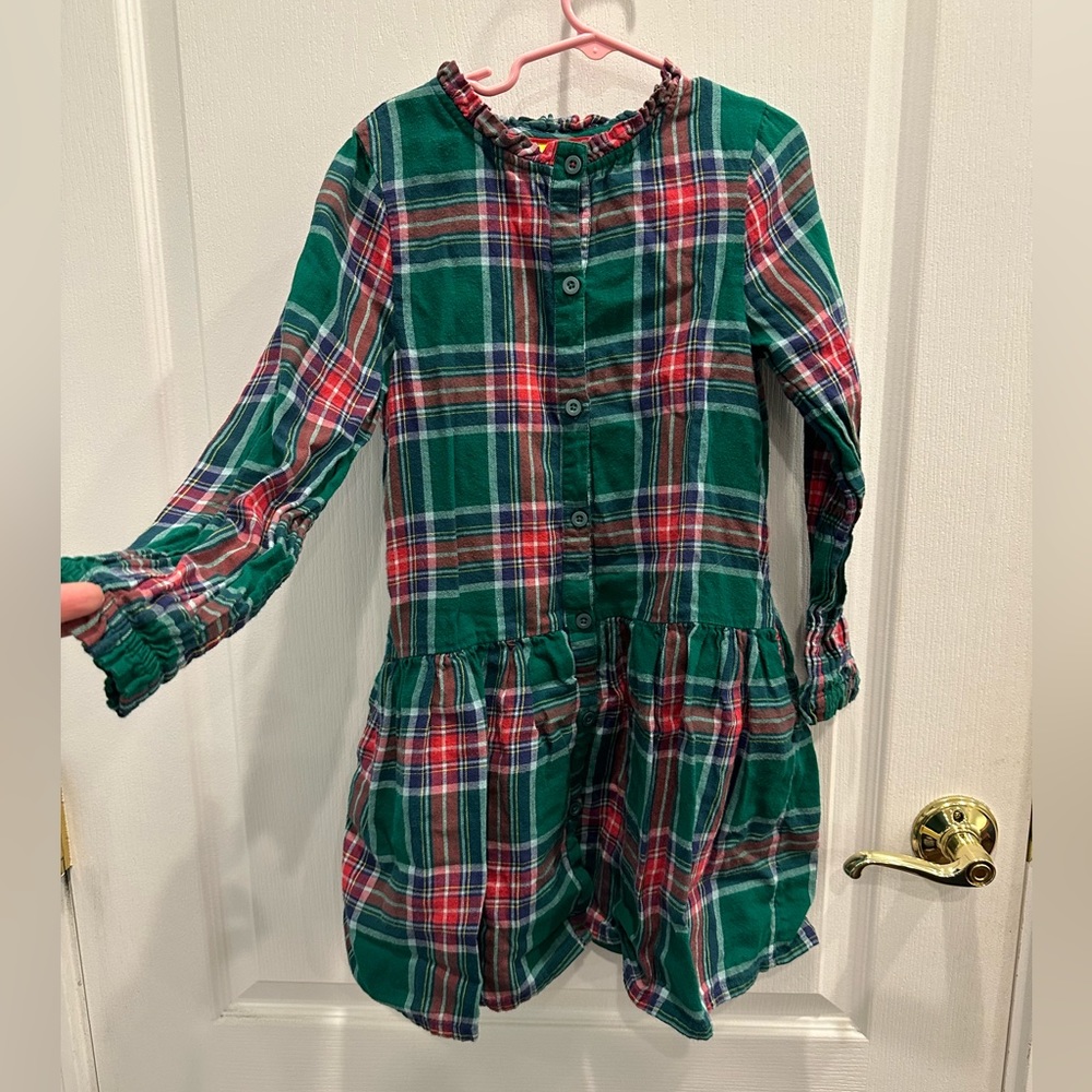 Mini Boden Girls dress 7-8 green plaid flannel NWOT (Relaxed Woven Check Dress)
